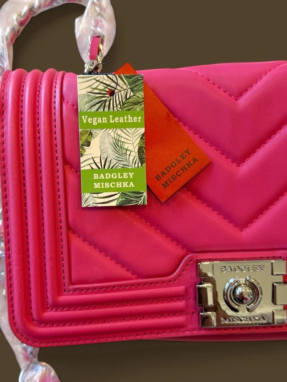 Badgley Mischka Vegan Quilting Cross Body Bag Hot Pink